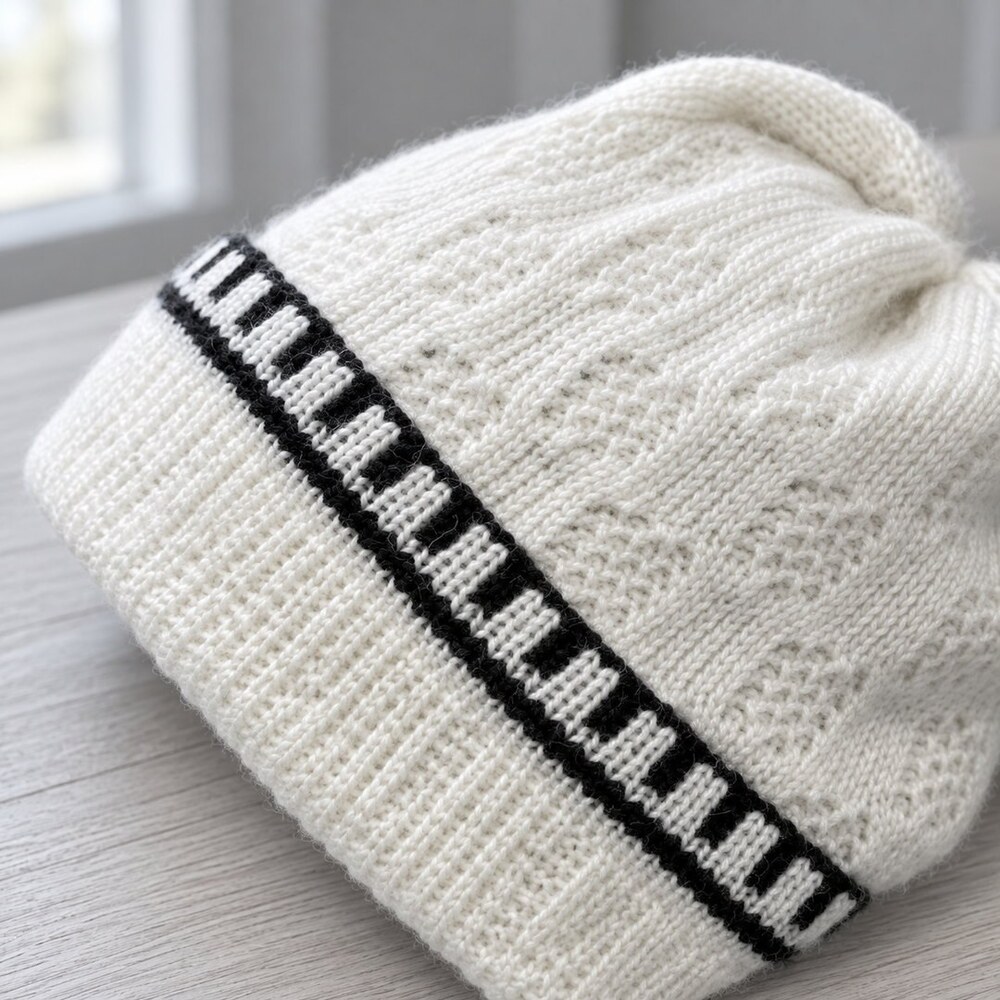 CHANEL White Knit Beanie Black Trim - Picture 6 of 6